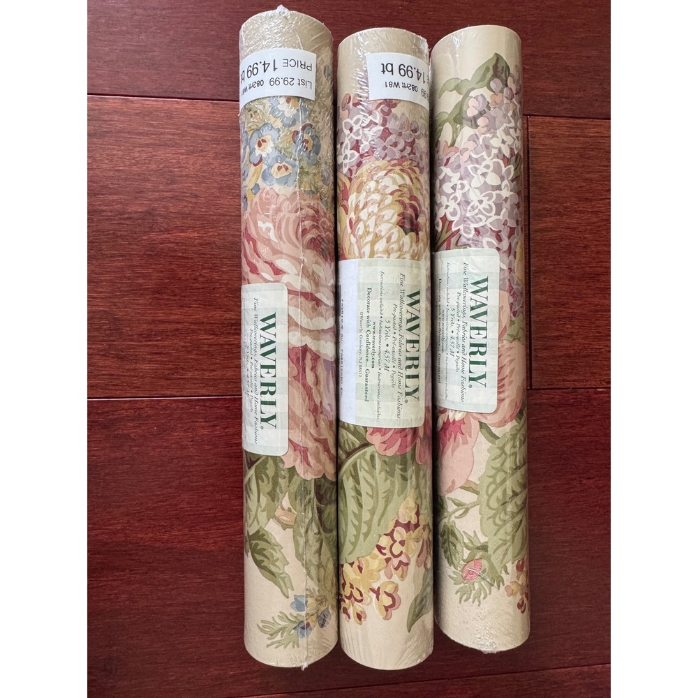 Waverly Floral Wallpaper Border 3 Rolls Pre-Pasted Pink Rose 9.5in x 5yd 5503560